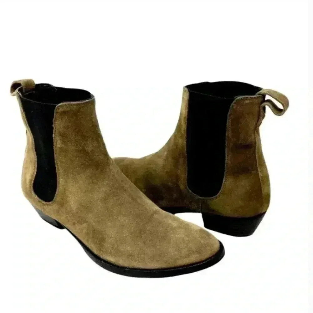 Burberry Chelsea Taupe Italian Suede Heeled Ankle Booties Size 8.5